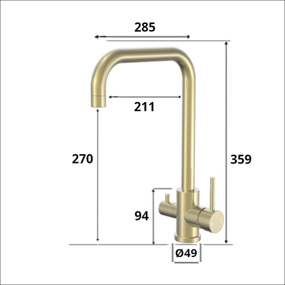 3 Way Sink Mixer - Brushed Gold Curved Square