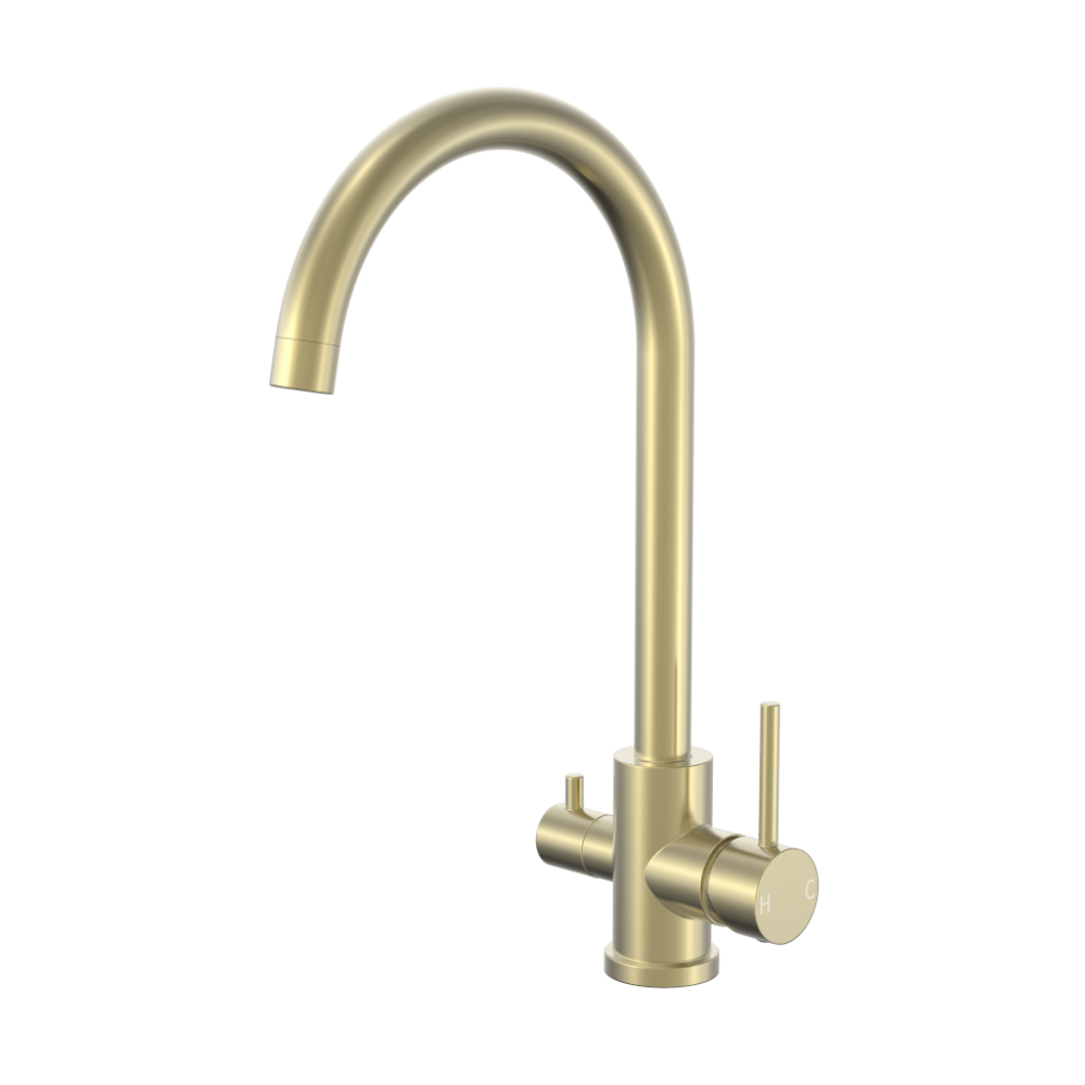 3 Way Sink Mixer - Brushed Gold Gooseneck