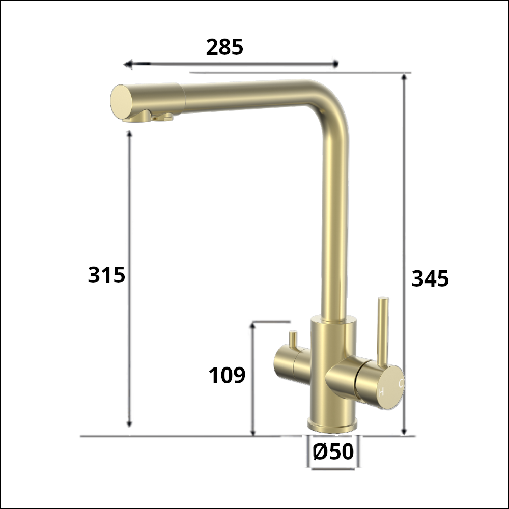 3 Way Sink Mixer - Brushed Gold Square