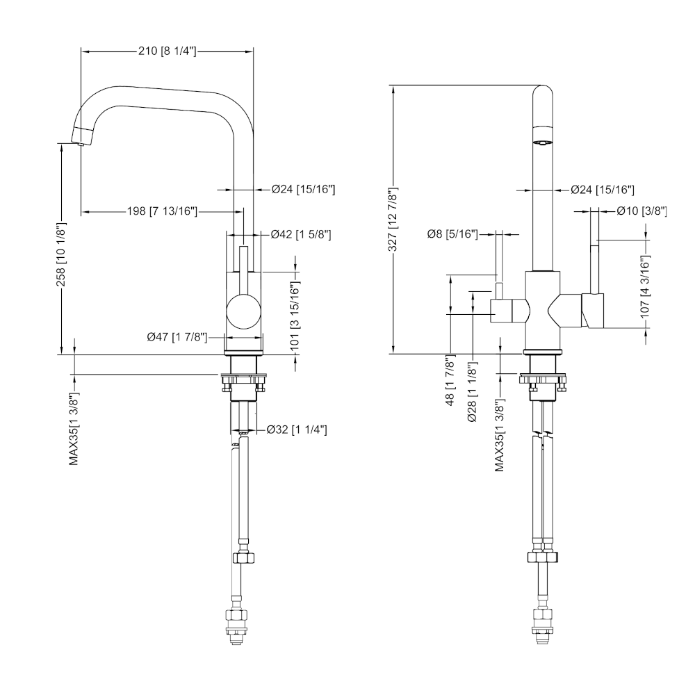 3 Way Sink Mixer - Brushed Nickel Curved Square