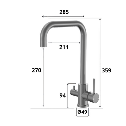 3 Way Sink Mixer - Gunmetal Grey Curved Square
