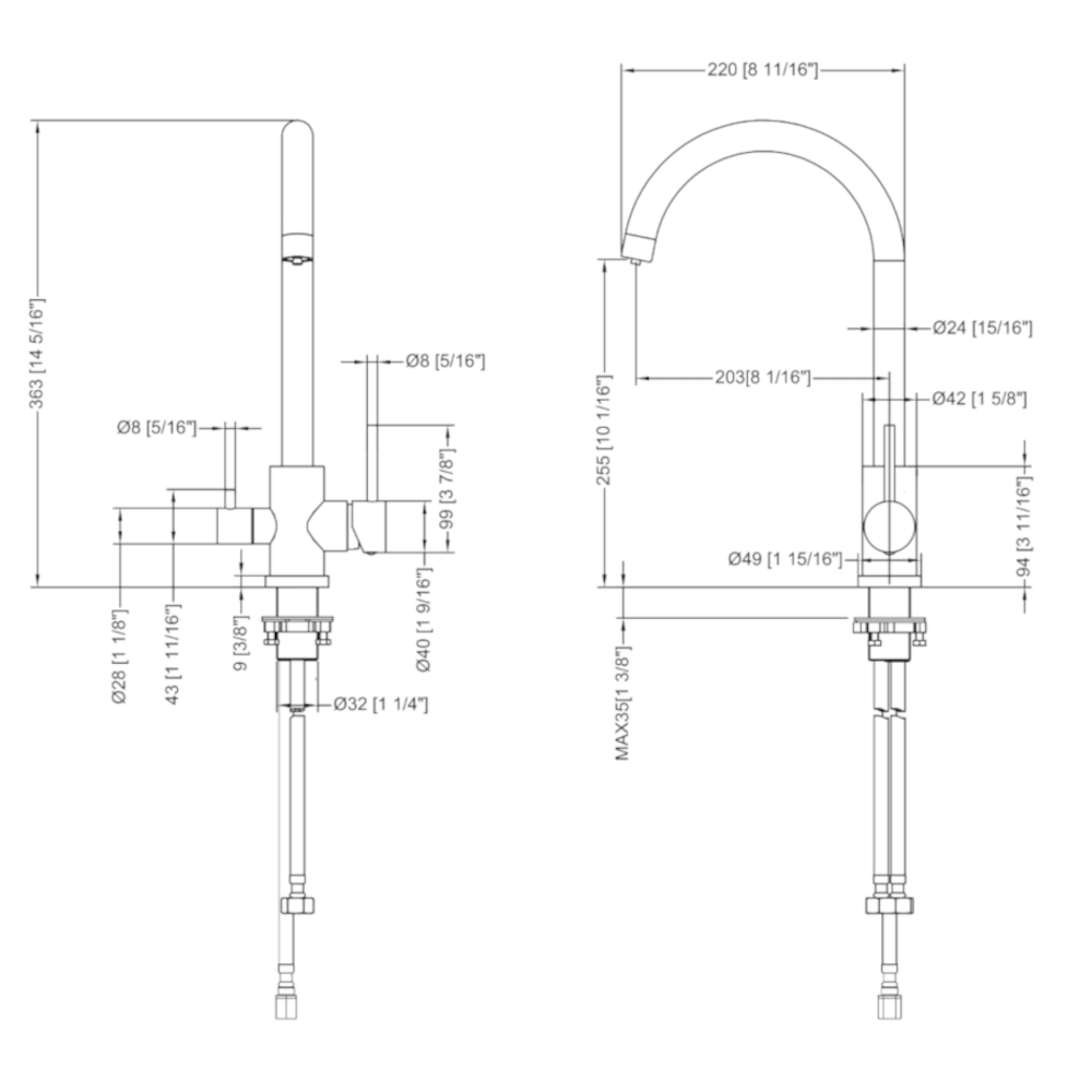 3 Way Sink Mixer - Gunmetal Grey Gooseneck