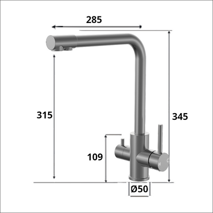 3 Way Sink Mixer - Gunmetal Grey Square