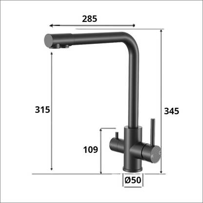 3 Way Sink Mixer - Matte Black Square