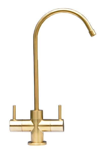 Brushed gold dual filter tap for chilled and ambient filtered drinking water