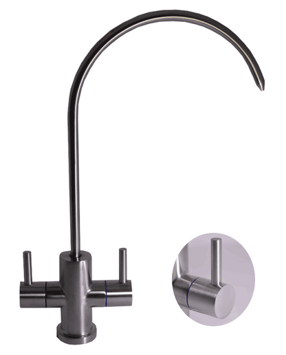 Brushed stainless steel dual filter tap for chilled and ambient filtered drinking water
