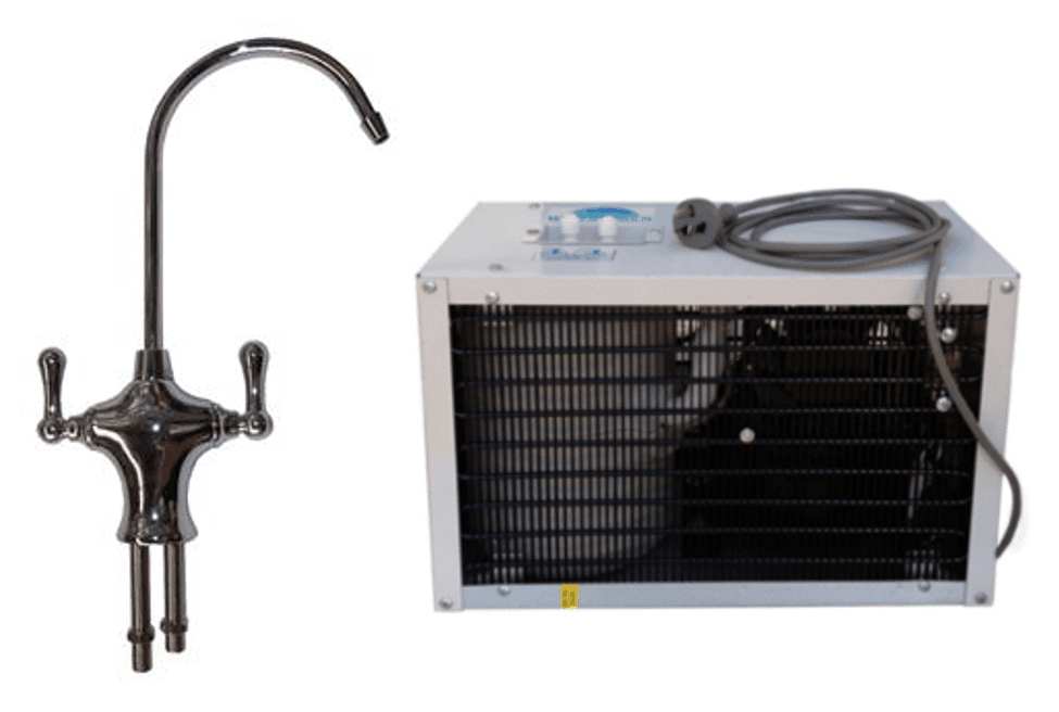 Chrome Bat II dual filter tap with Waterworks IC8 chiller for chilled and ambient filtered drinking water