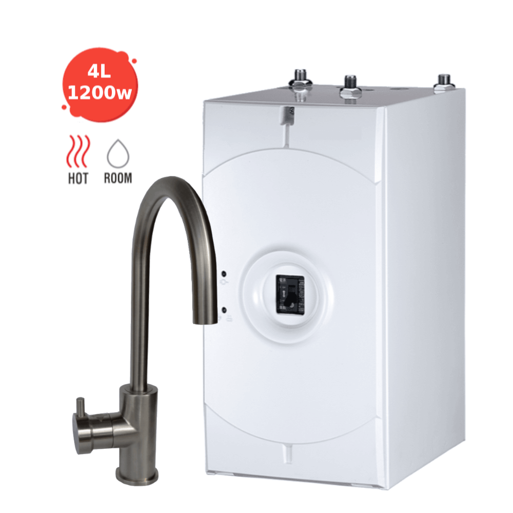Everboil and Ambient Instant Filtered Water - Brushed Stainless Steel Gooseneck Tap | 40 cups/hr