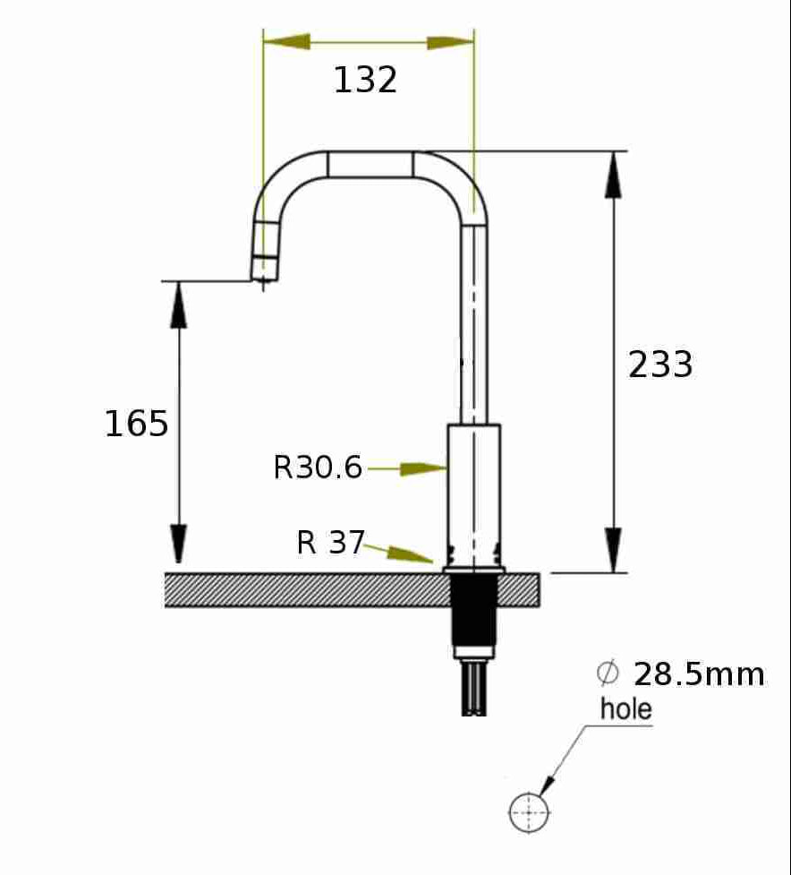 Chrome curved square tap dimensions for boiling water