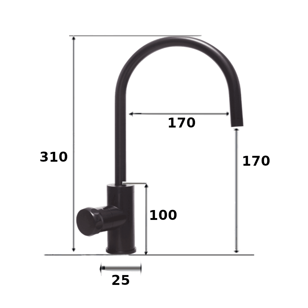 Everboil Matt Black Gooseneck Tap Dimensions