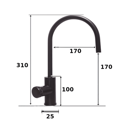 Everboil Matt Black Gooseneck Tap Dimensions
